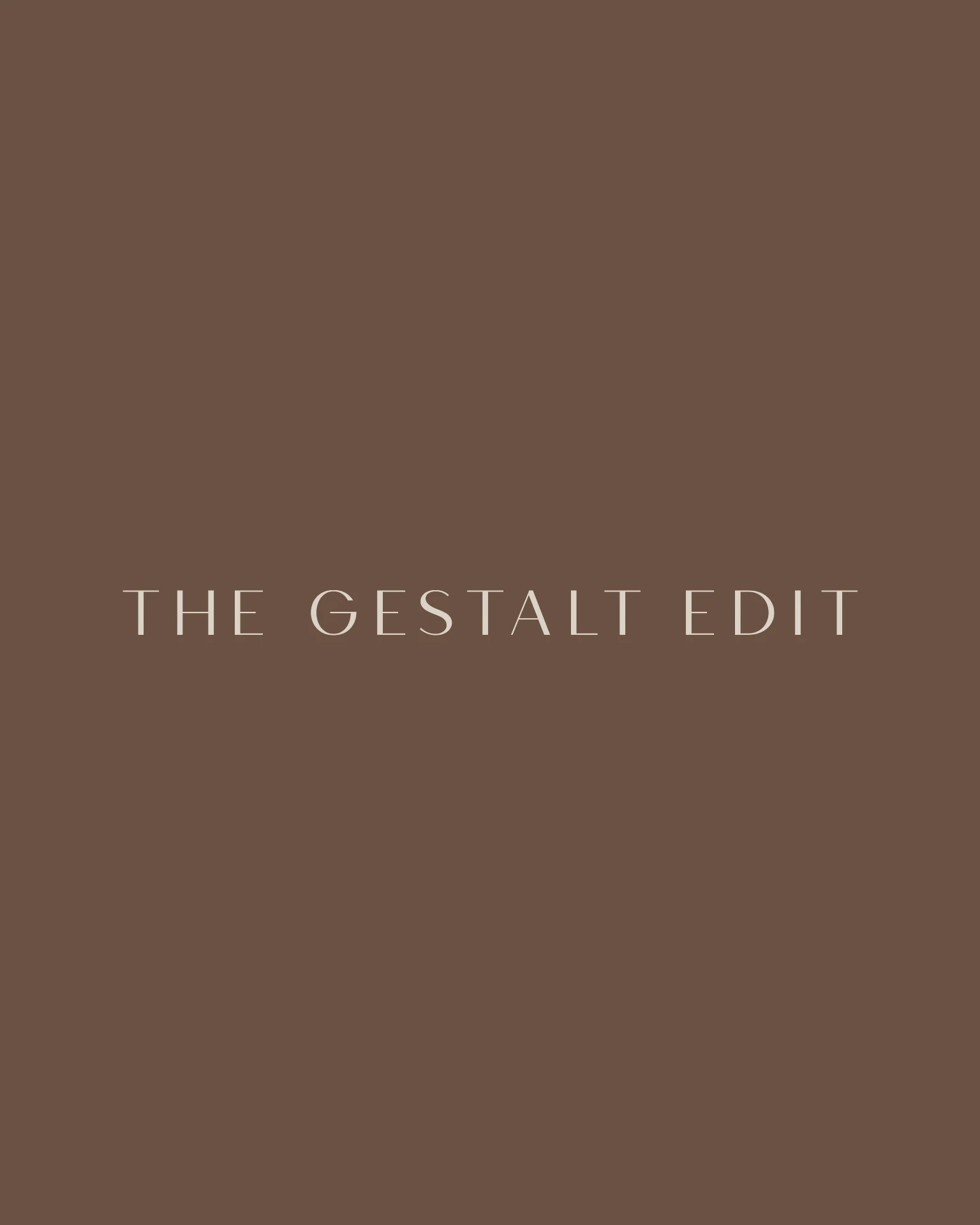 The Gestalt Edit primary wordmark in cream on truffle
