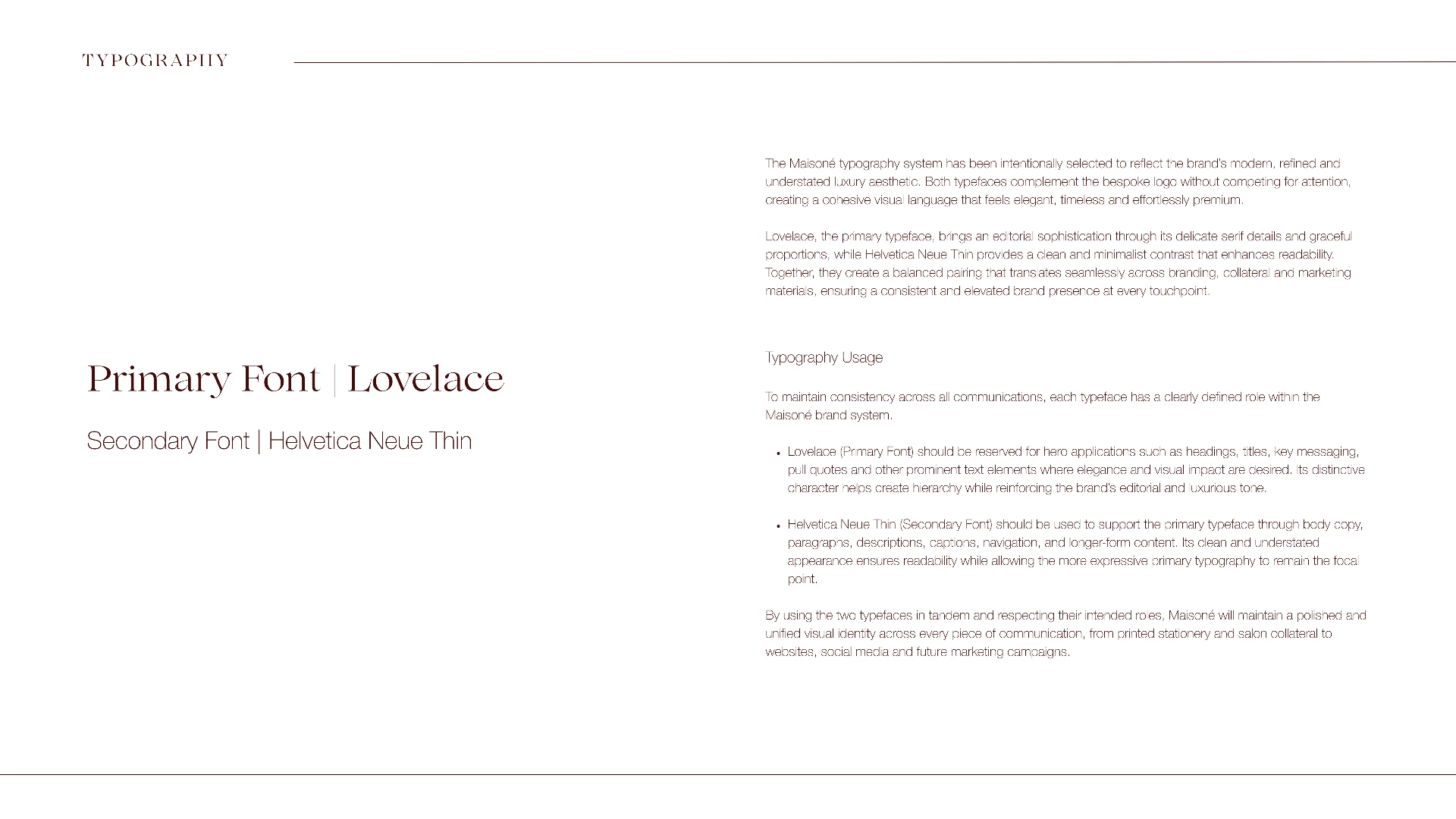Maisoné typography brand guide page