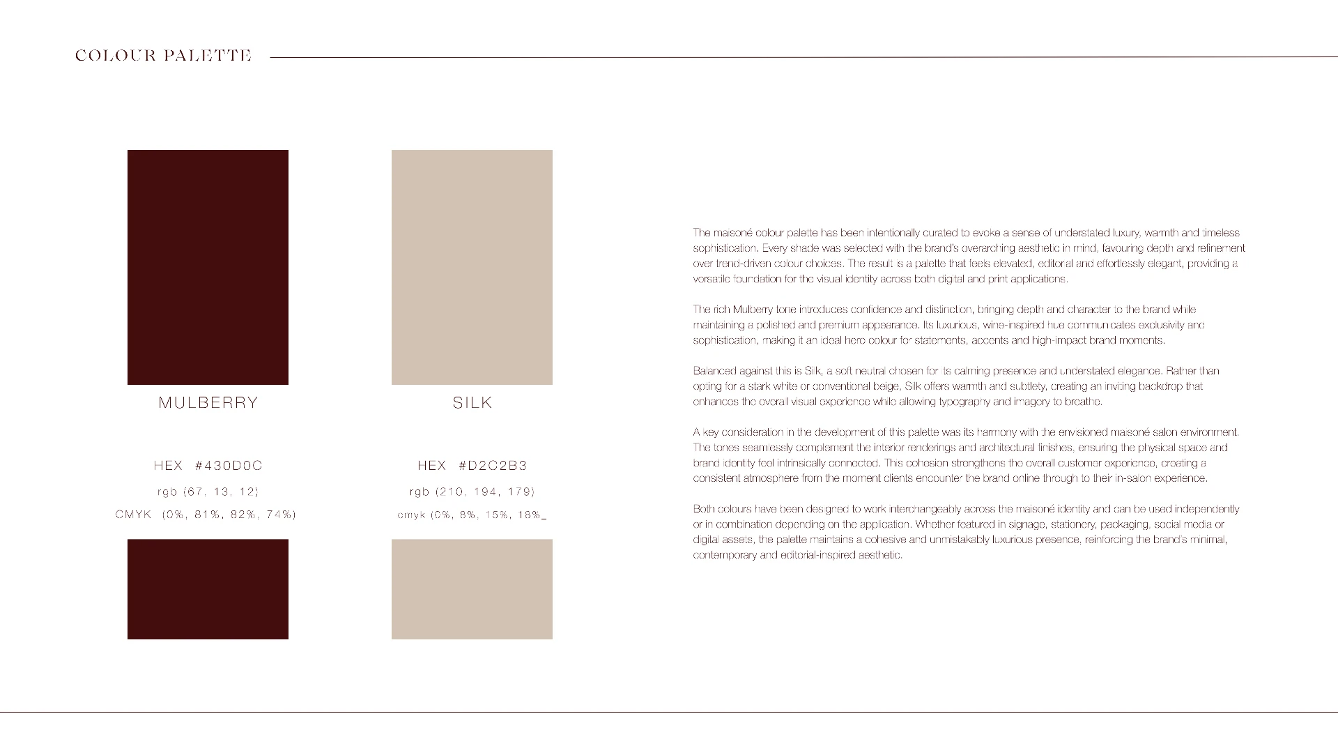 Maisoné colour palette brand guide page